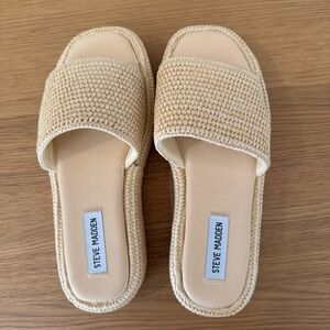 Steve Madden Beige Woven Slide Mules